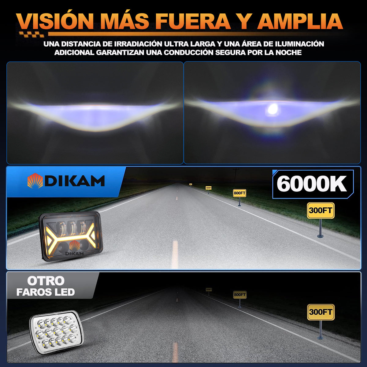 4 X 6'' Faro Led Deluz De Señal De Giro Rectangular Hi/lo - 1/Pzs