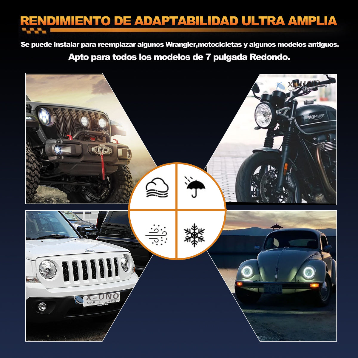 Faro Redondo 7 Pulgadas H4 Hi/Lo Haz Potente Moto Jeep JK Vocho