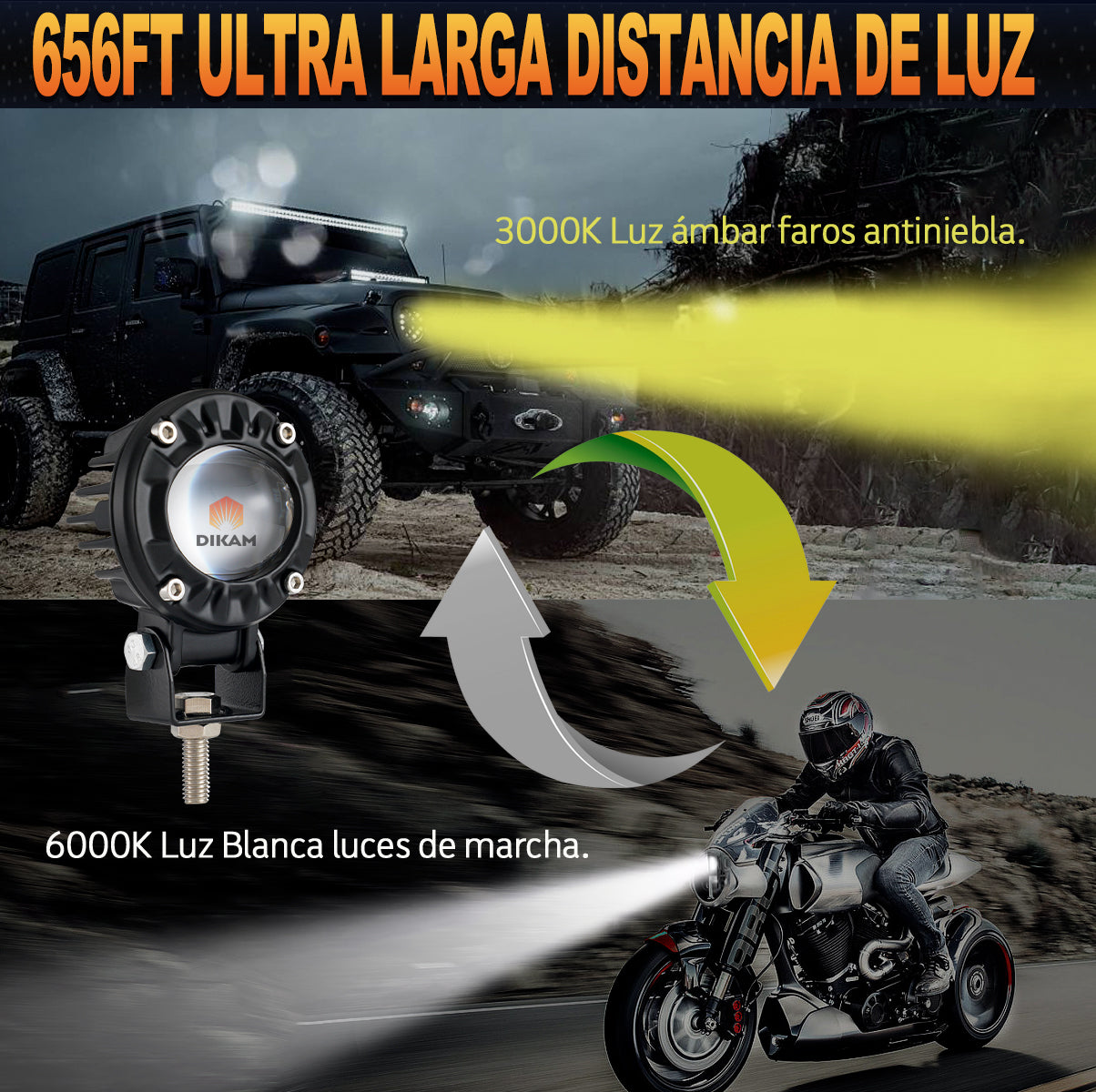Par Faros Luses Hi/lo Beam 60w Bicolor Lupas Led Moto 4x4