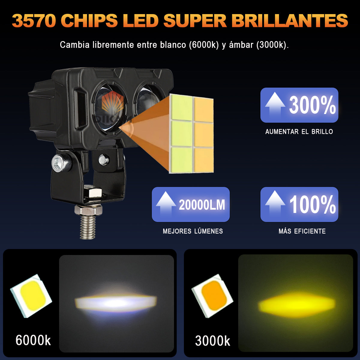 Faros Auxiliares Lupa Bicolor 5 Funciones Estrobo Hi/lo Beam- 1/Par