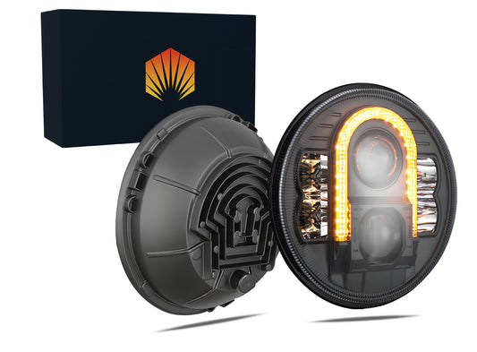 Faro LED redondo 7 pulgadas H4 Hi/Lo para Jeep y moto - vista frontal