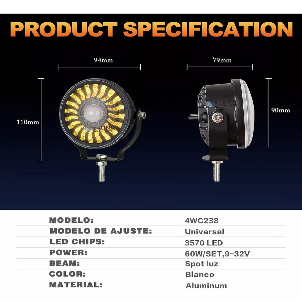 3.5 Pulgadas Faro Auxiliares Lupa Led Spot Luz Ultra Brillo- 1/Pzs