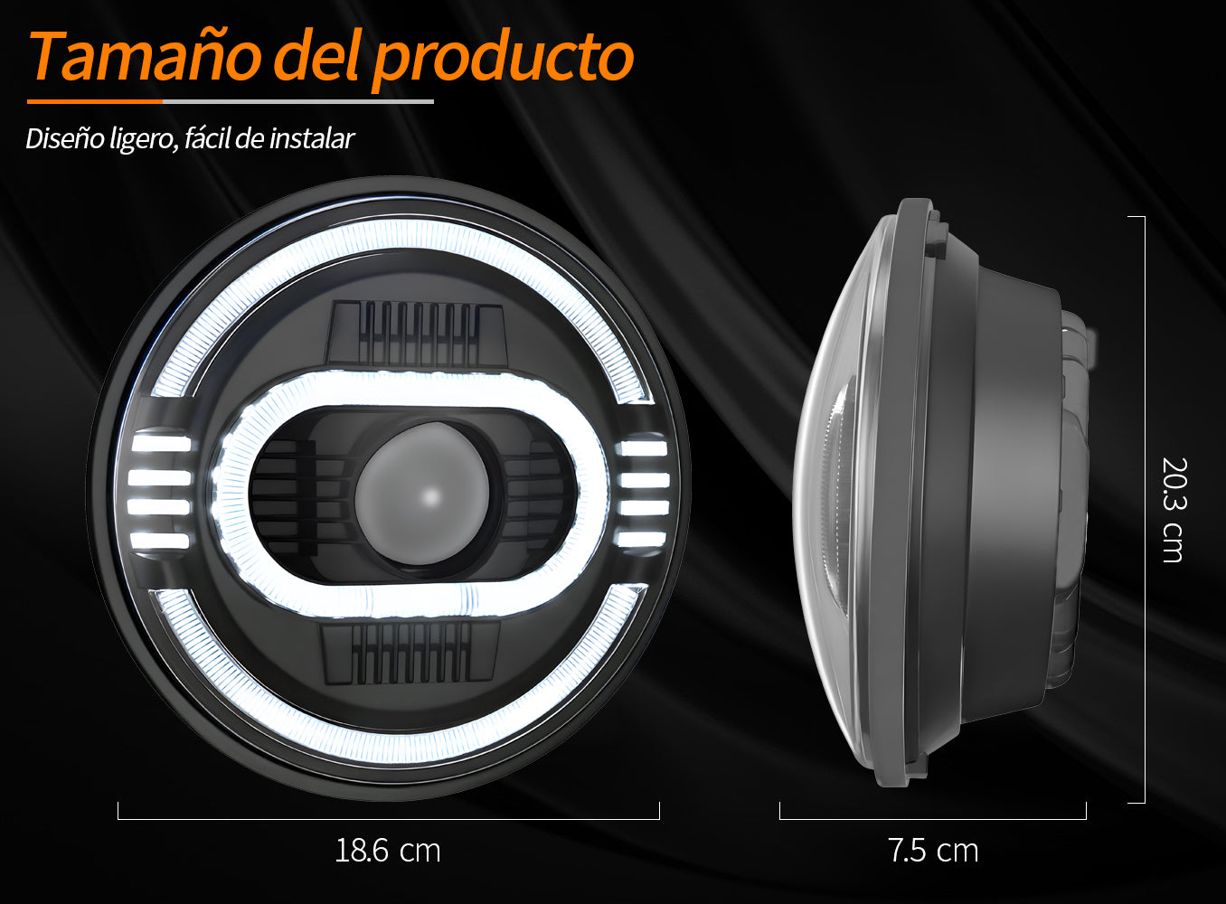 Faro LED 7 pulgadas instalado en Jeep - iluminación nocturna