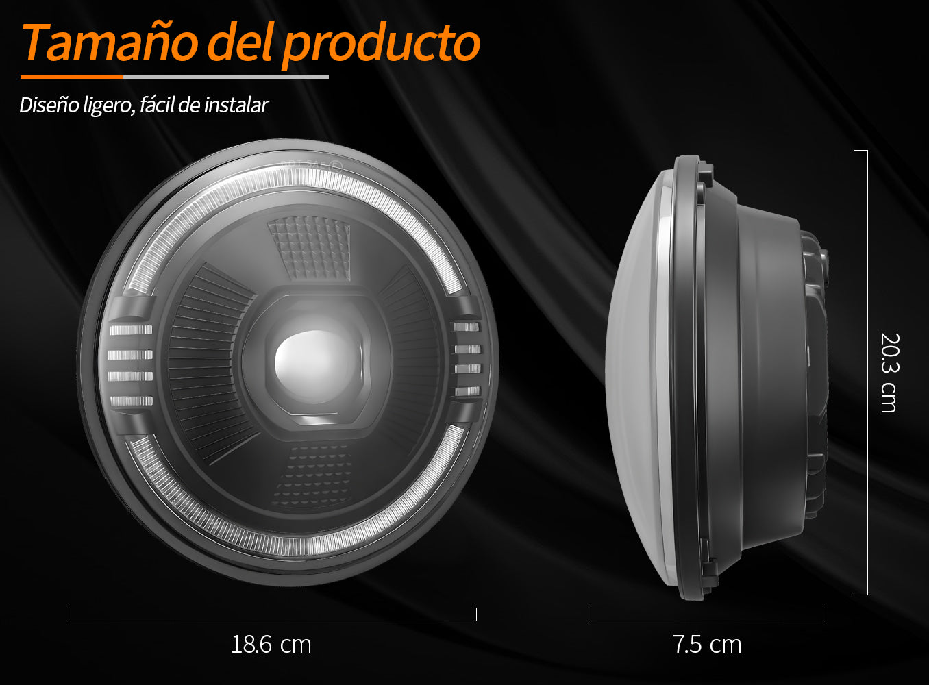 Faro LED 7 pulgadas instalado en Jeep - iluminación nocturna