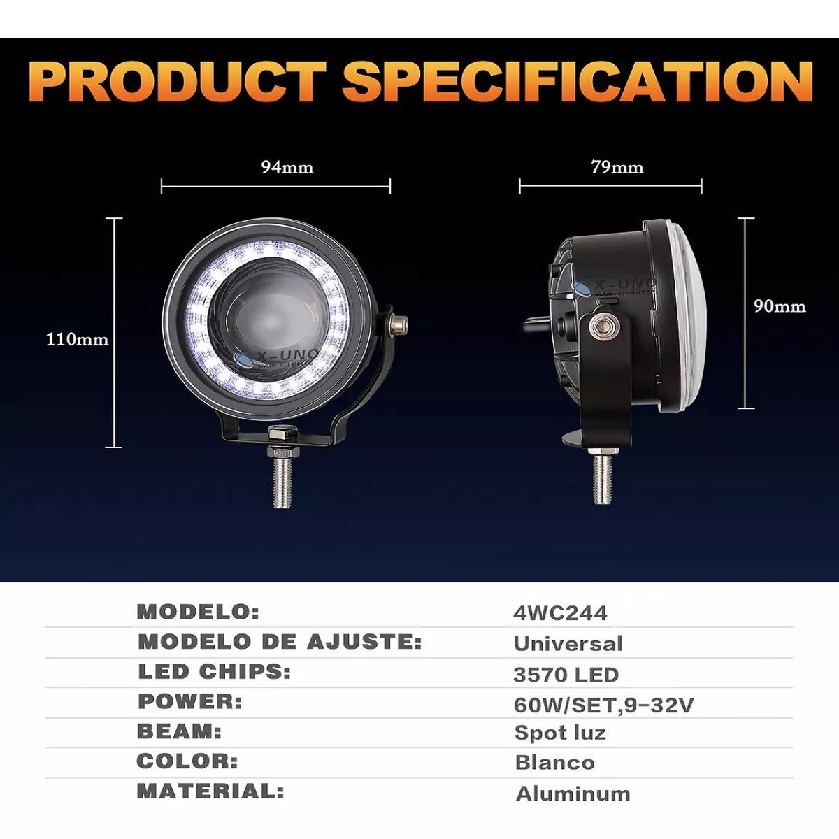 3.5'' Faro Auxiliares Lupa Led Ojos De Ángel Spot Luz- 1/Pzs