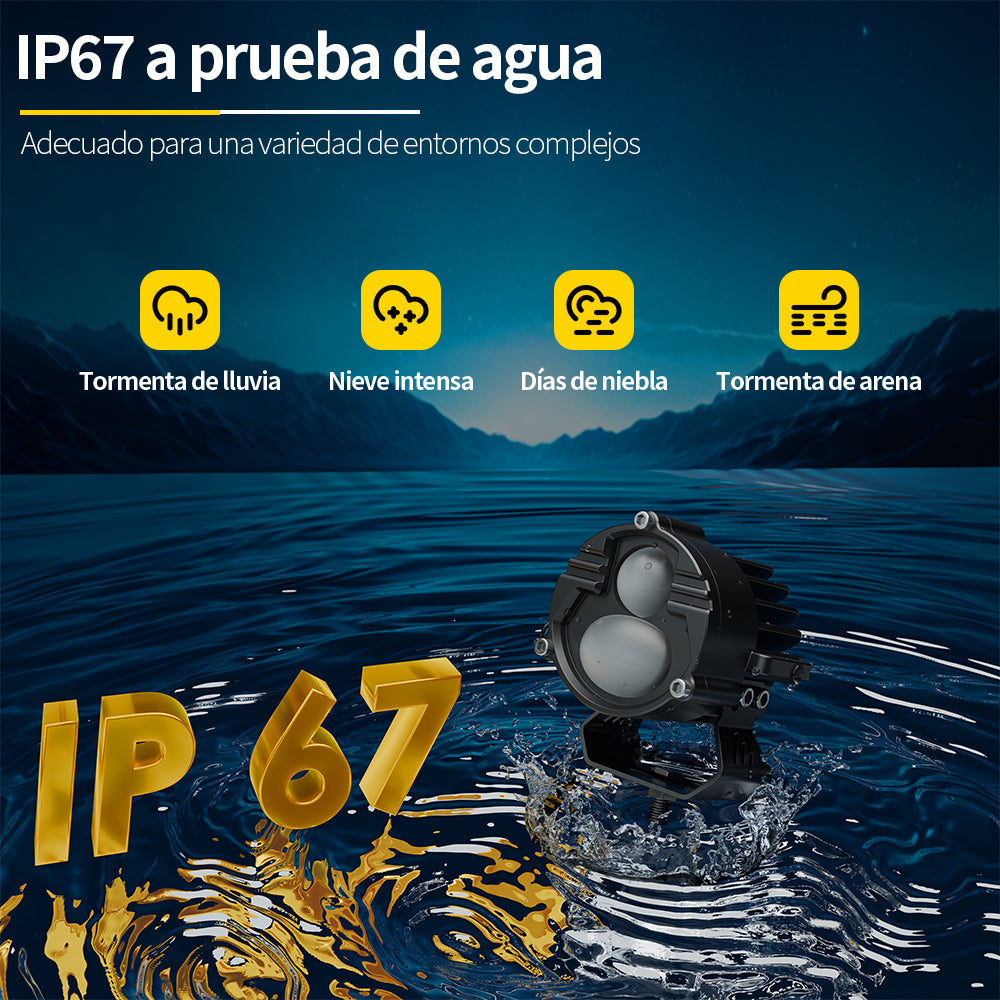 Detalle construcción impermeable faro auxiliar LED todoterreno