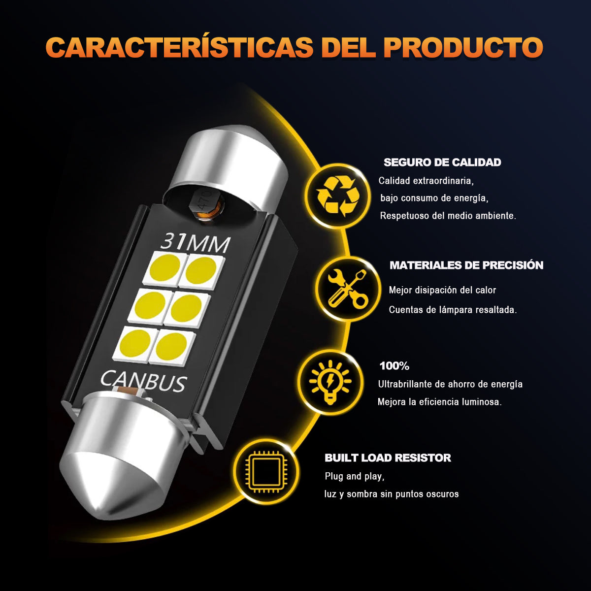 2pzs Luz Led Interior Auto Hiper C5w 31mm Festoon Blanco