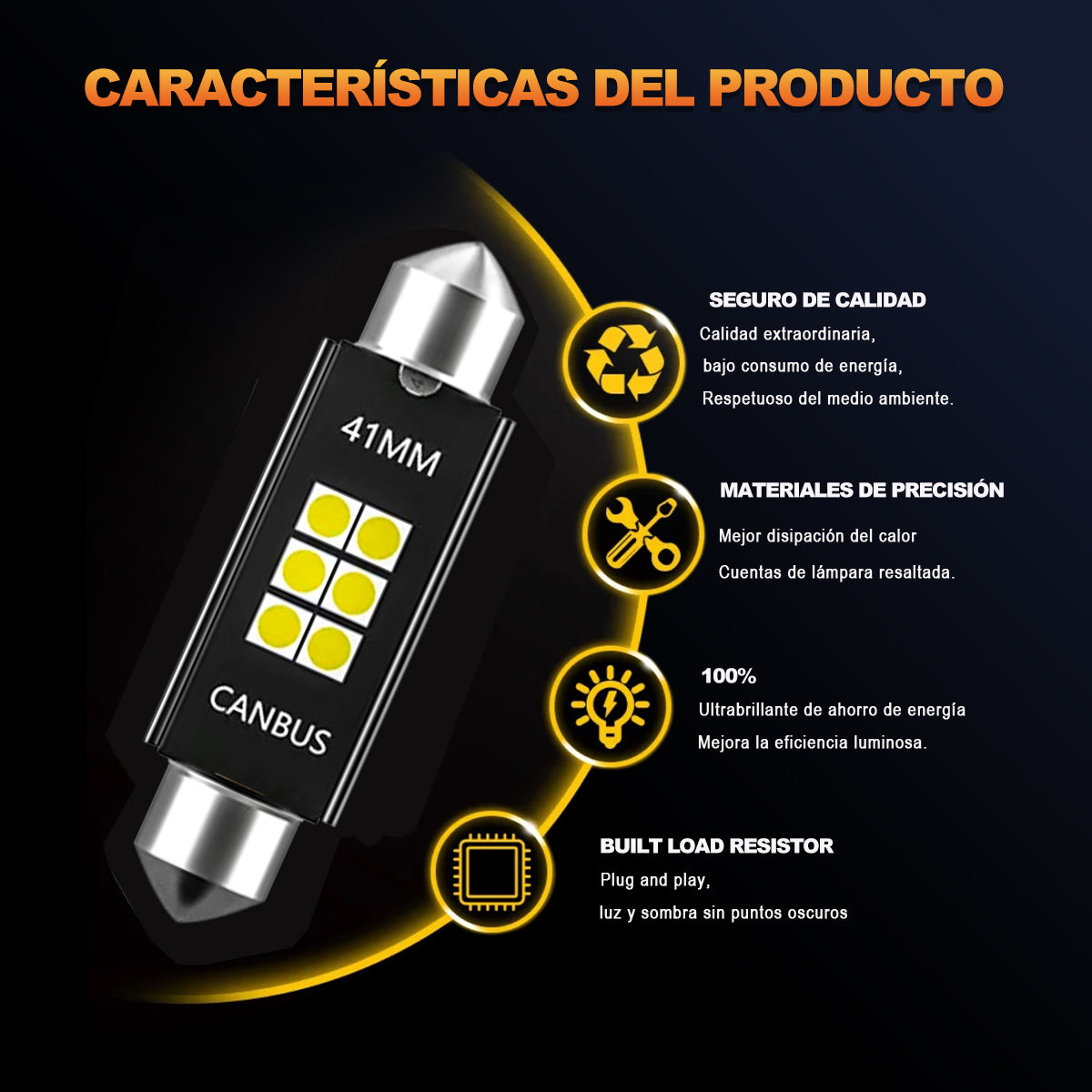2pzs Luz Led Interior Auto Hiper C5w 41mm Festoon Blanco
