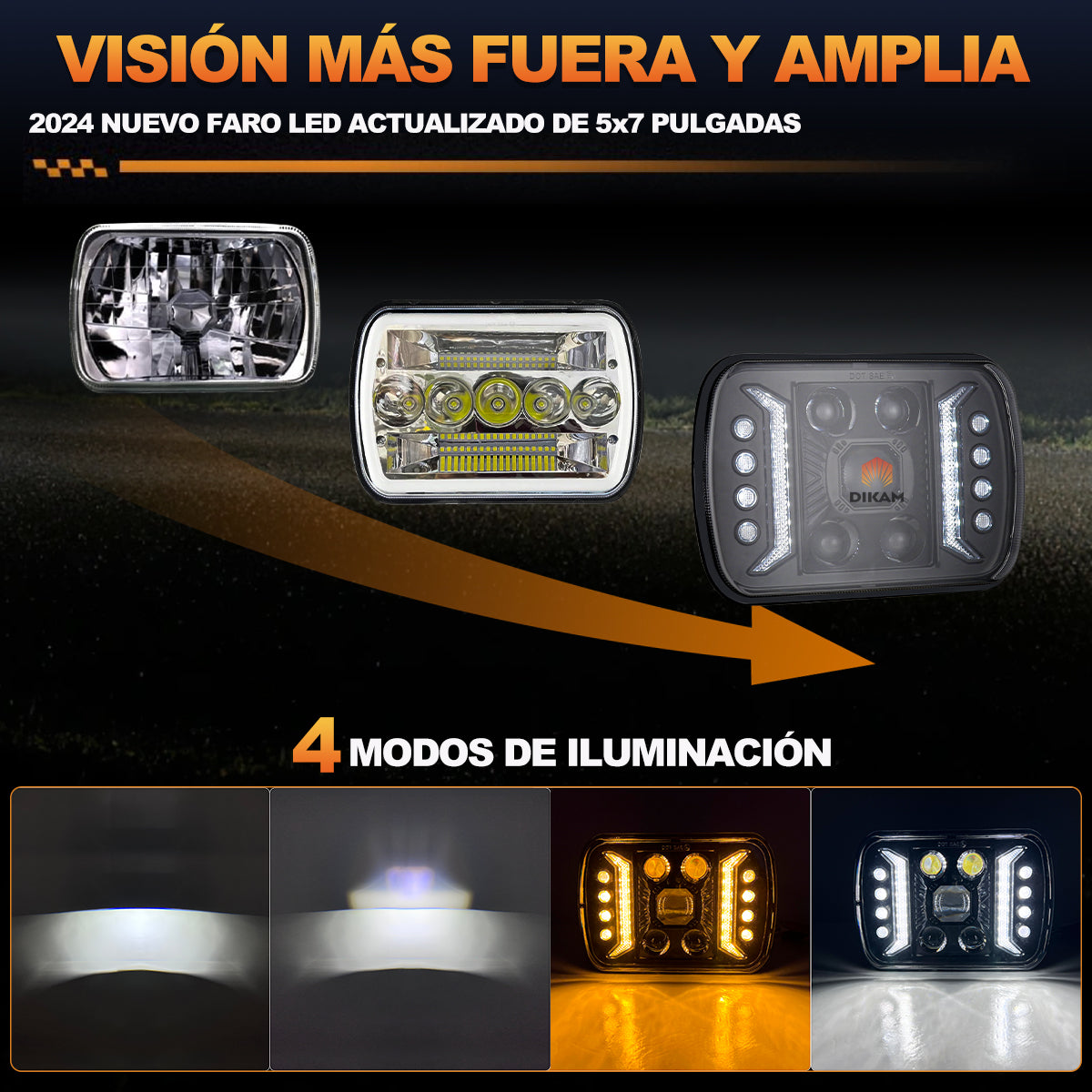 5x7'' Faro Led Cuadrado Sealed H4 Hi/lo Fuerte Luces Beam - 1/Pzs