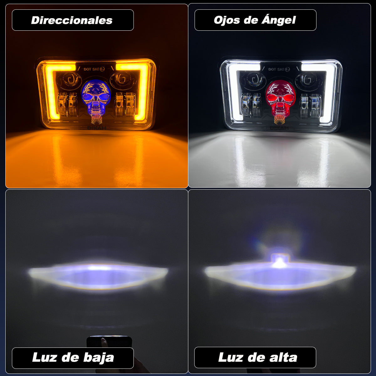 4x6'' Rectangular Faro Led H4 Rgb De Cráneo Alto/bajo Luz - 1/Pzs