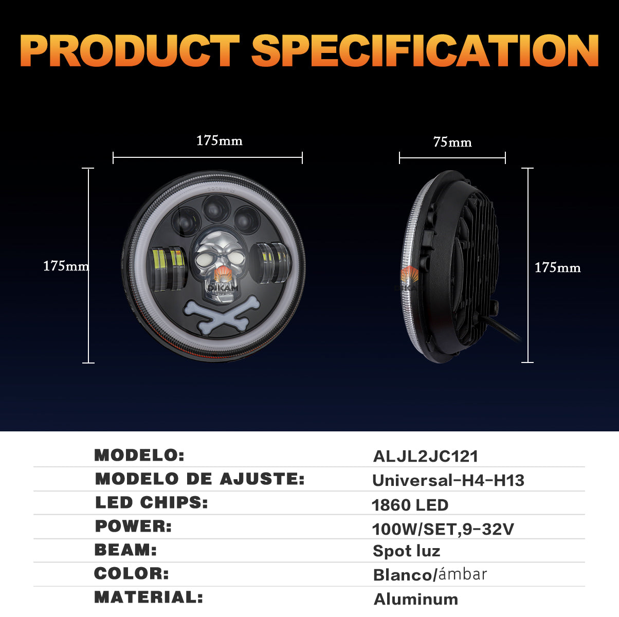 Faro Led 7'' Redondo Rgb Hi/lo Beam Lupas Para Jeep/moto- 1/Pzs