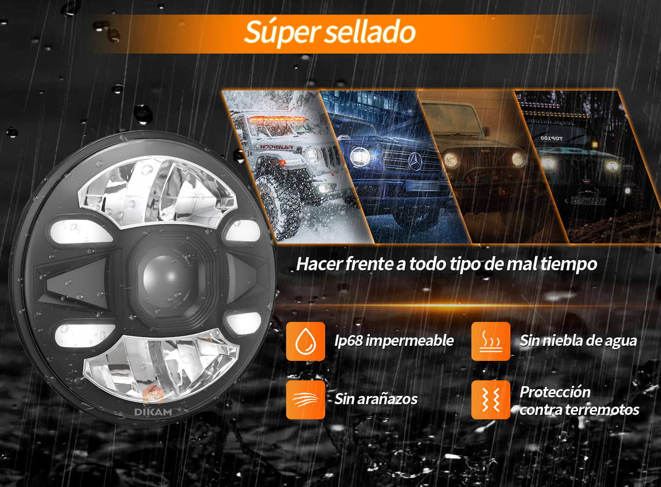 Faro LED 7 pulgadas instalado en Jeep - iluminación nocturna