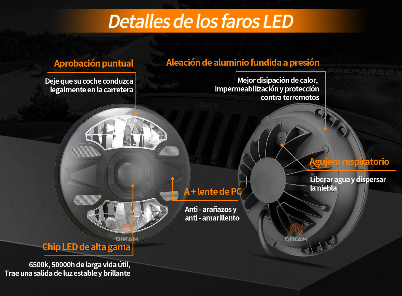 Faro Redondo 7 pulgadas 1200% Antideslumbrante Súper Alta/Baja Beam Moto Jeep-1Pzs