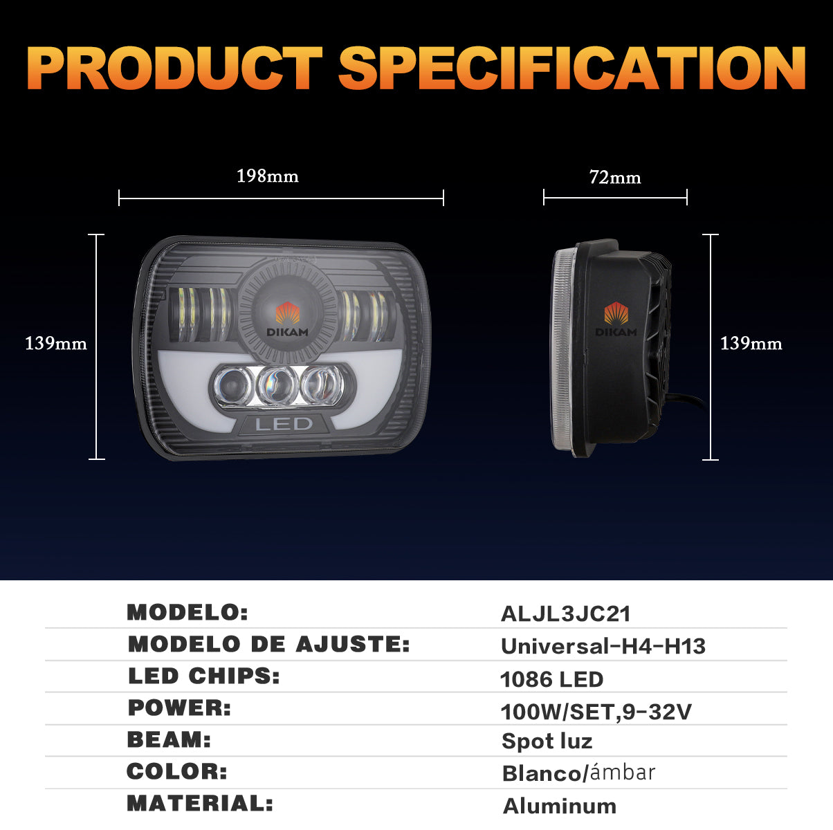 Faro Led De Proyector 5x7'' Sealed Beam H4 - 1/Pzs