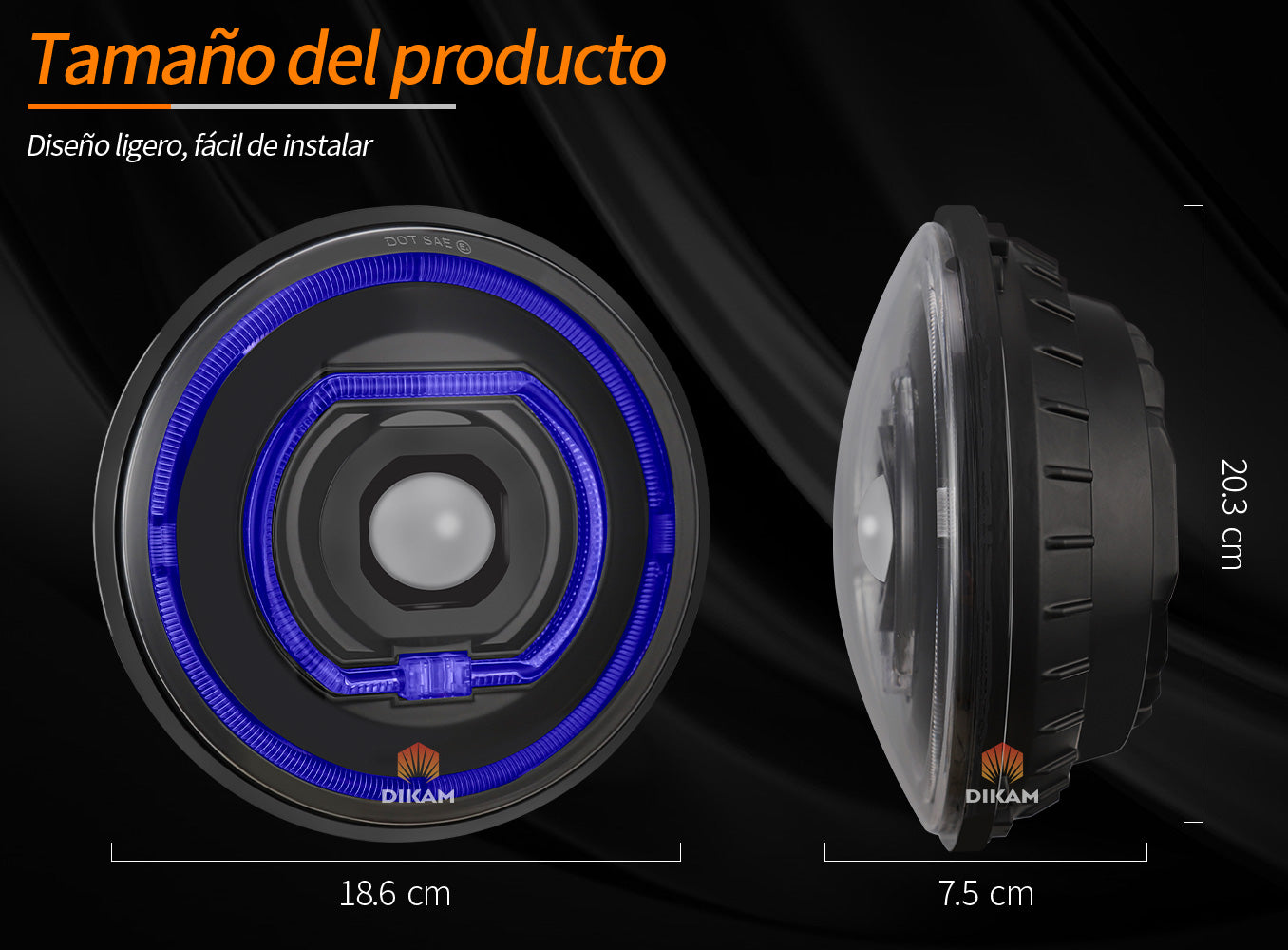 Faro LED 7 pulgadas instalado en Jeep - iluminación nocturna