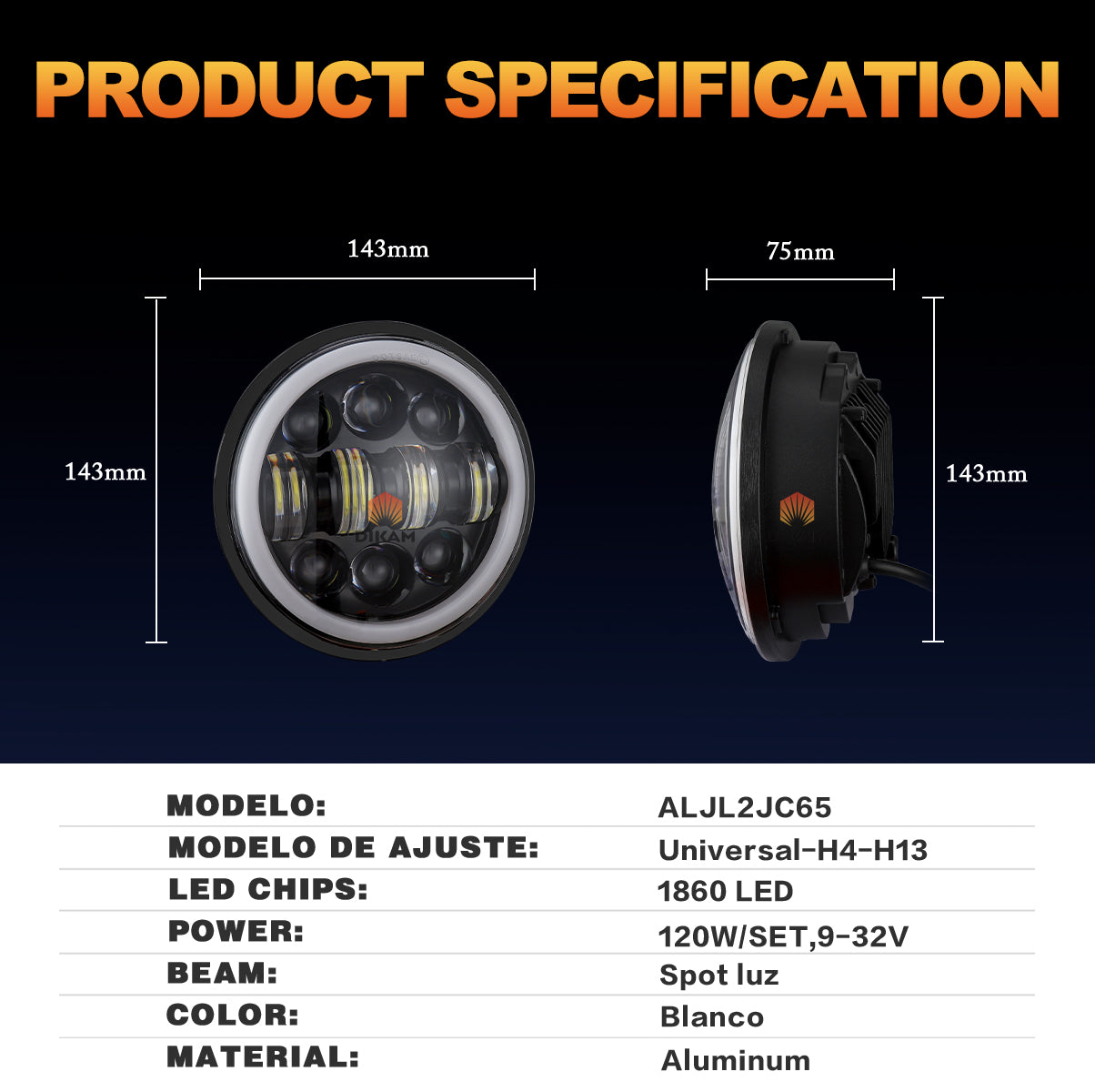 5.75'' Redondo Faro Lupa H4 Ojos Ángel Sealed Direccionales - 1/Pzs