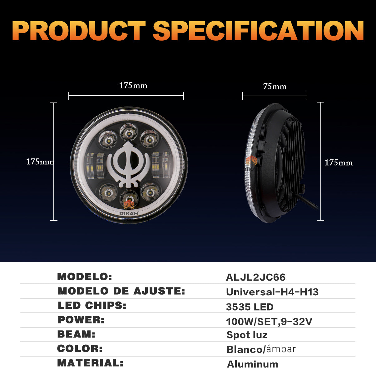 Faro LED 7 pulgadas detalle de conexión H4