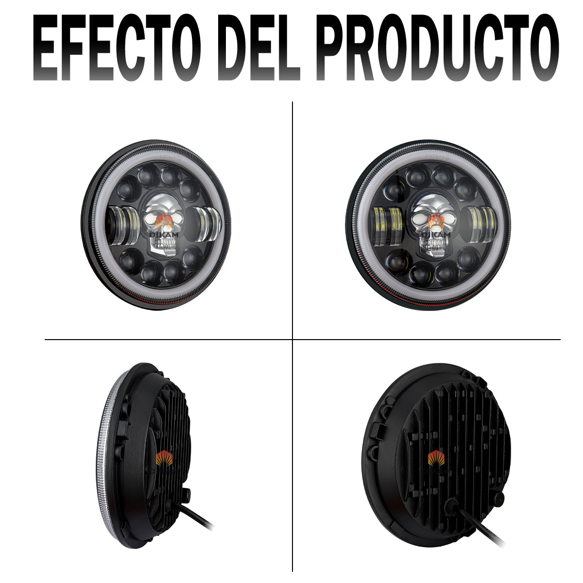 7'' Redondo Faro Lupa Ojos Ángel Fuerte Beam Rgb Calavera - 1/Pzs