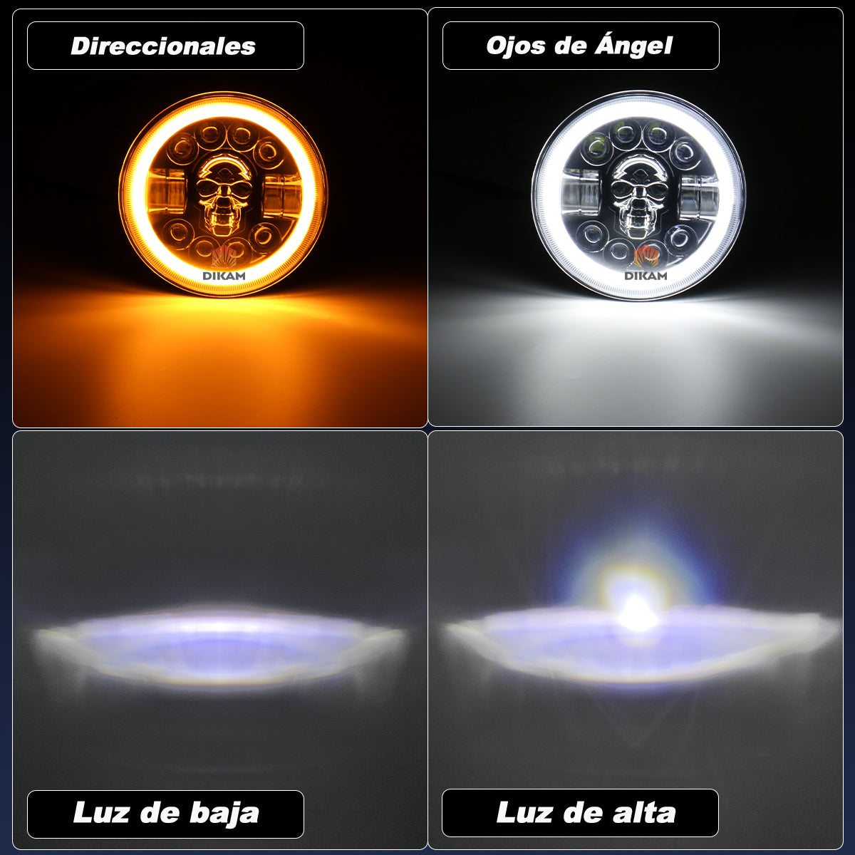 7'' Redondo Faro Lupa Ojos Ángel Fuerte Beam Rgb Calavera - 1/Pzs