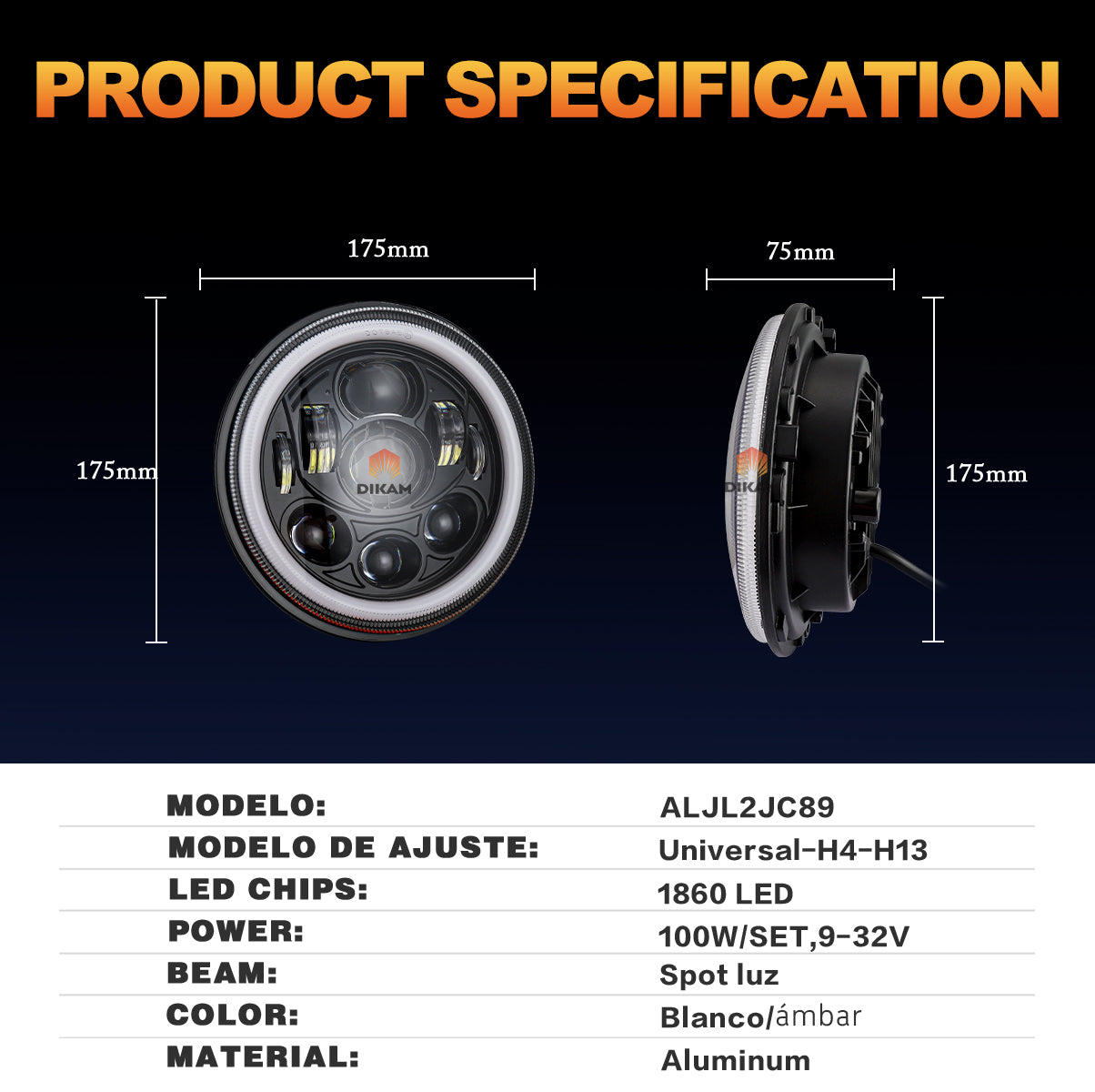 Faro LED 7 pulgadas detalle de conexión H4