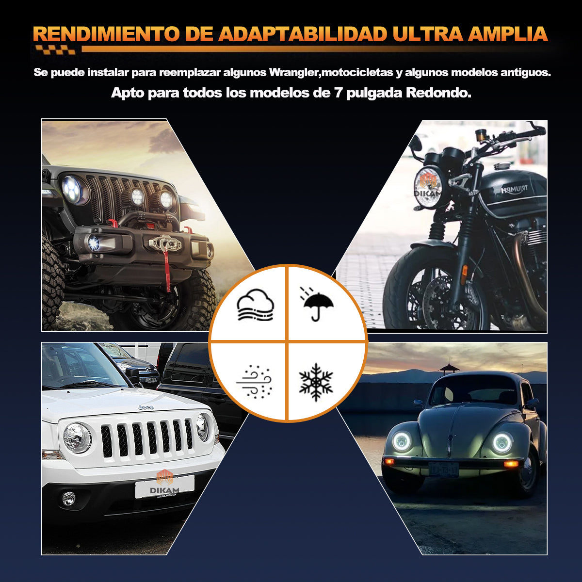 Faro Delantero 7 pulgadas H4 Hi/Lo Ultra Beam Moto Jeep JK Vocho-1Pzs