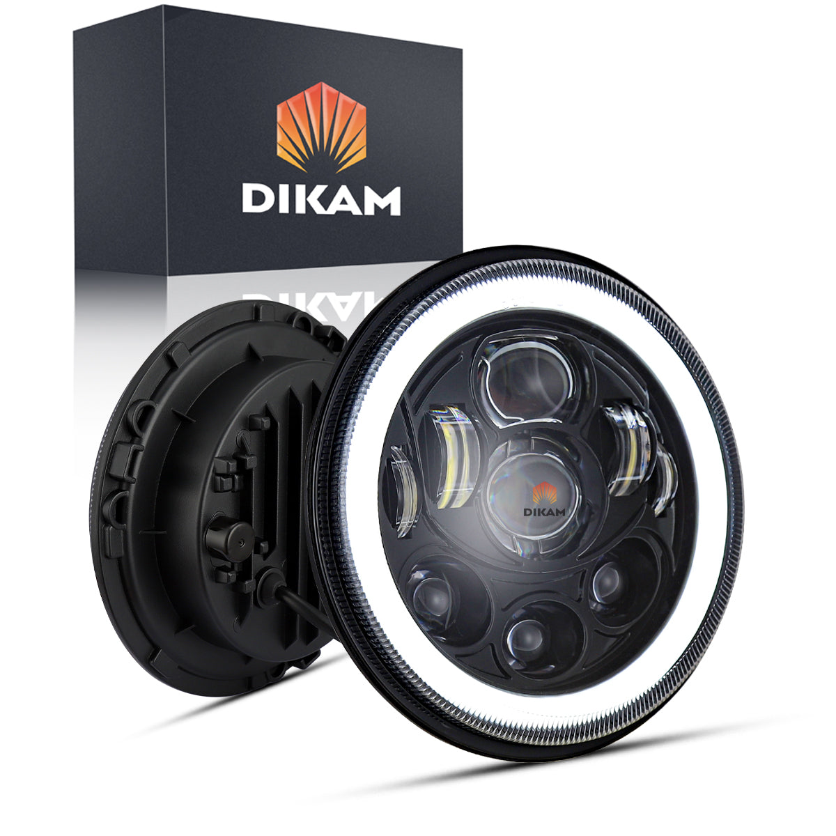 Faro LED redondo 7 pulgadas H4 Hi/Lo para Jeep y moto - vista frontal