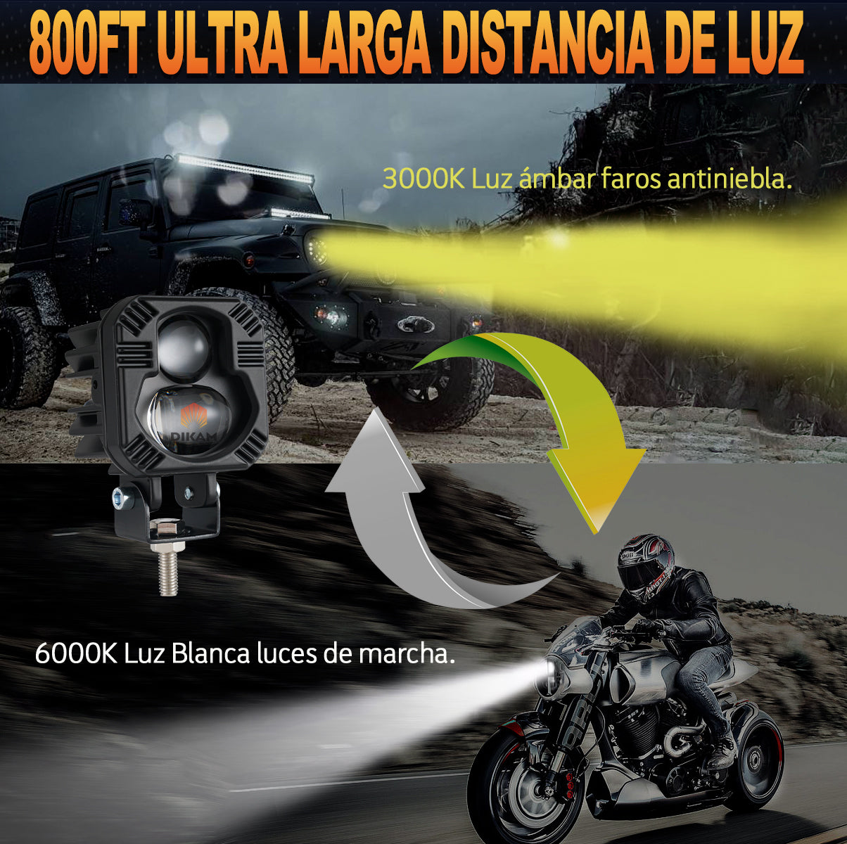 Faros Exploradoras Niebla Fuerte Bicolor Hi/lo Lupa Beam- 1/Par