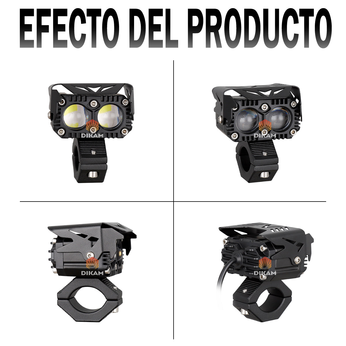 Set faros auxiliares LED bi-color instalados en moto