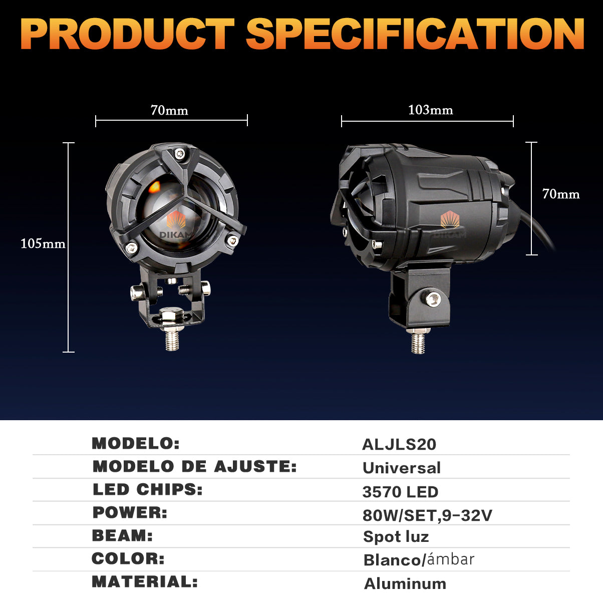 Detalle lupa LED alta potencia faro auxiliar