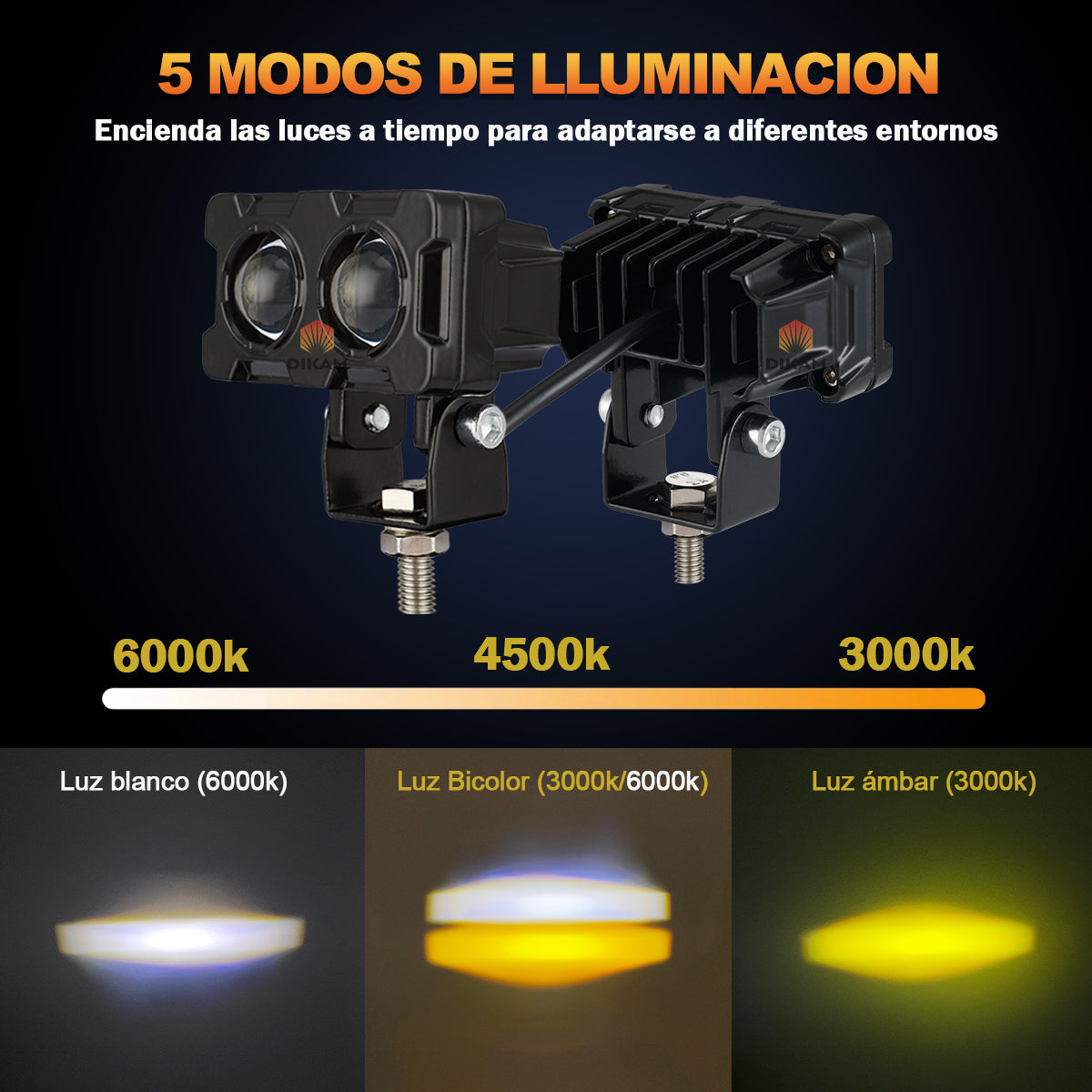 Faros Auxiliares Lupa Bicolor 5 Funciones Estrobo Hi/lo Beam- 1/Par