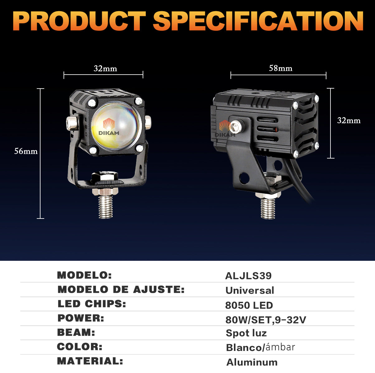 Detalle proyector LED faro auxiliar moto Hi/Lo